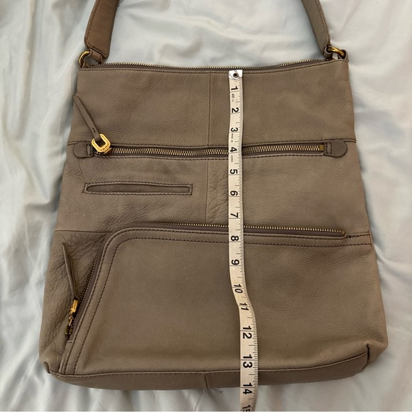 Hobo international Liberty Taupe Gray Leather Shoulder Bag Tote Gold Hardware - Picture 9 of 10